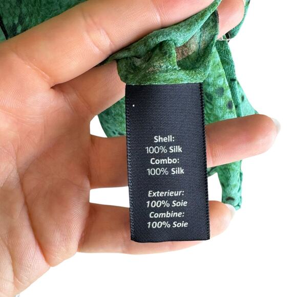 Elizabeth and James 100% Silk Green Snake Print Oversized Sheer Layering Blouse - Picture 12 of 13